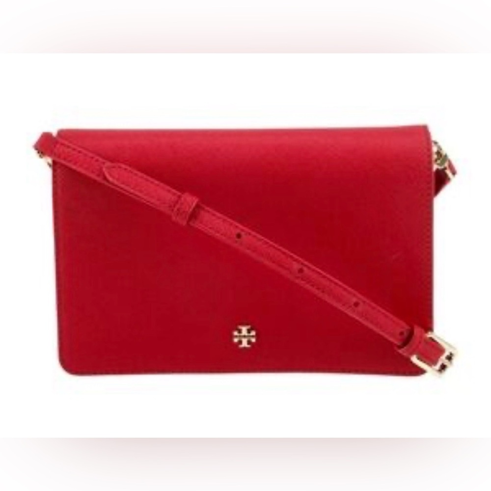 Tory Burch Emerson Saffiano Red Leather Crossbody Bag Purse